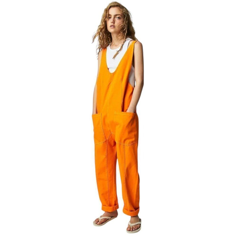 Free People We The Free High Roller Jumpsuit Overall Vitamin C Orange Medium